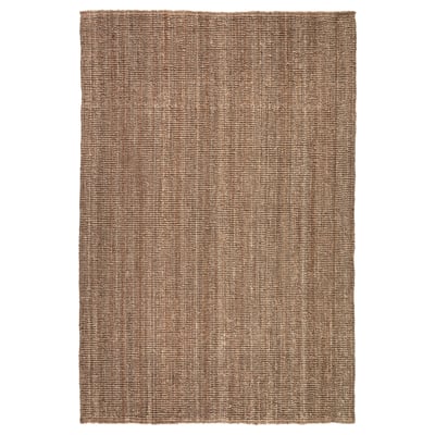 Un tappeto in iuta di colore naturale chiamato LOHALS, rettangolare, con un semplice design a trama piatta per una facile pulizia.