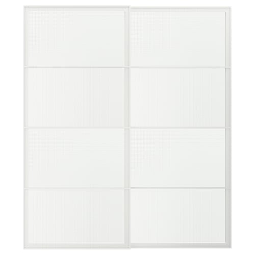 LUNDBRÄSMA Coppia di ante scorrevoli, bianco/vetro a quadri, 200x236 cm