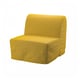 Sedia moderna imbottita giallo brillante con texture morbida, forma squadrata e bordi sinuosi.