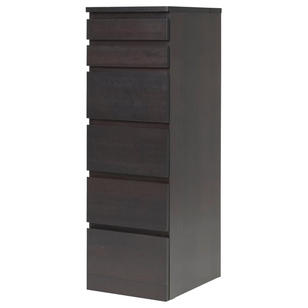 Cassettiera nera MALM con sei cassetti. Design elegante e moderno per riporre gli oggetti in poco spazio.