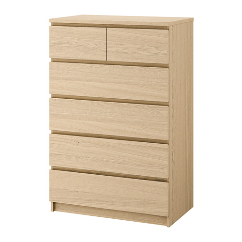 MALM Cassettiera con 6 cassetti - impiallacciato rovere ...