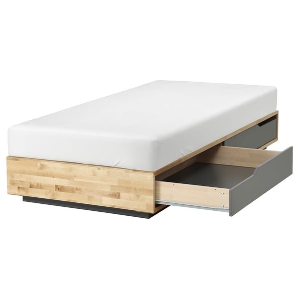 MANDAL Struttura letto con contenitore, betulla/grigio, 90x200 cm