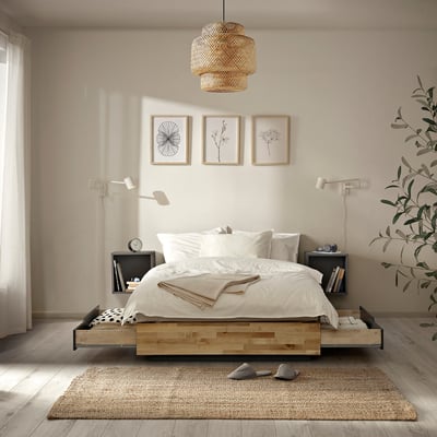 MANDAL Struttura letto con contenitore, betulla/grigio, 120x200 cm