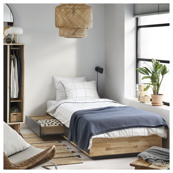 MANDAL Struttura letto con contenitore, betulla/grigio, 90x200 cm