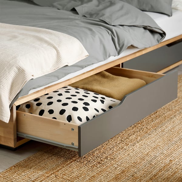 MANDAL Struttura letto con contenitore, betulla/grigio, 160x200 cm