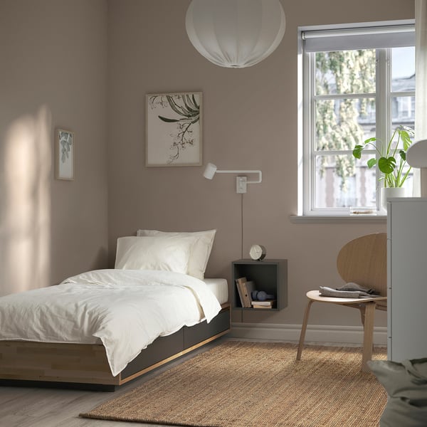 MANDAL Struttura letto con contenitore, betulla/grigio, 90x200 cm