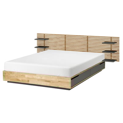 MANDAL Struttura letto con testiera, betulla/grigio, 140x200 cm