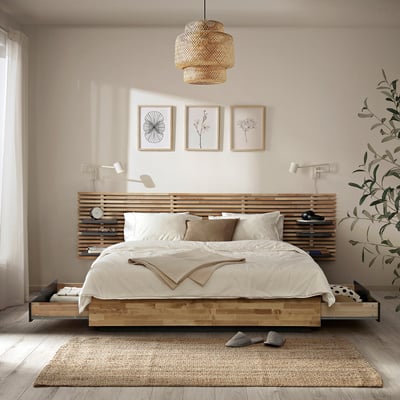 MANDAL Struttura letto con testiera, betulla/grigio, 140x200 cm