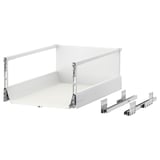 Cassetto bianco MAXIMERA, completamente allungabile, guide in acciaio, interno bianco, forma rettangolare, design moderno ed elegante.