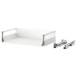 Un set di cassetti MAXIMERA bianco di ikea, dotato di guide scorrevoli e meccanismo di chiusura ammortizzata, ideale per riporre gli oggetti in cucina o in bagno.