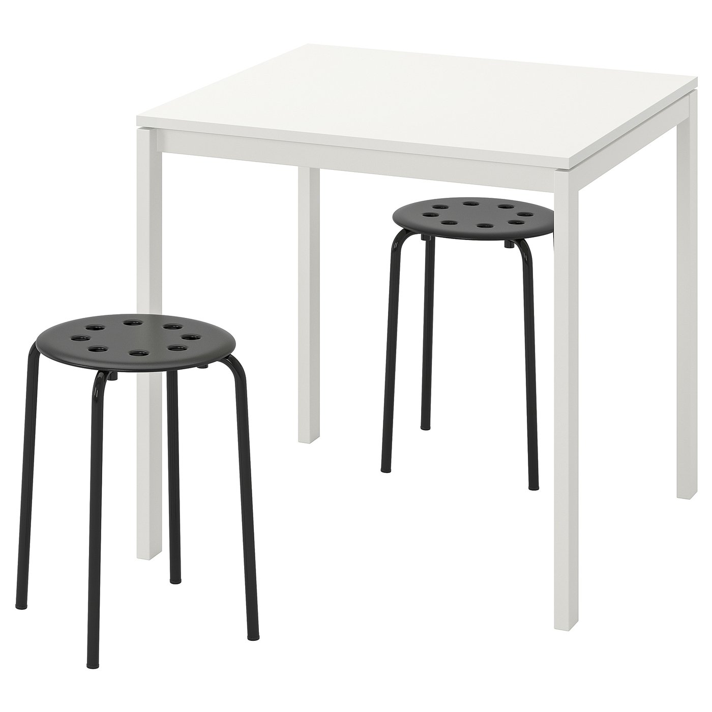 MELLTORP / MARIUS tavolo e 2 sgabelli, bianco/nero, 75 cm - IKEA Italia