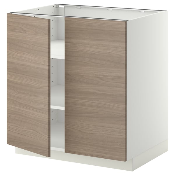 METOD Mobile/ripiano/2 ante, bianco, Brokhult grigio chiaro, 80x60 cm