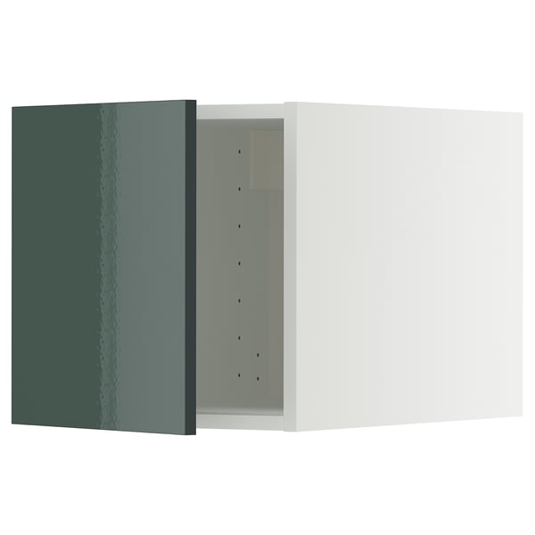Set di mobili da cucina moderni in grigio-verde lucido con un design elegante e una struttura robusta.