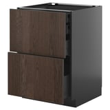 Mobile da cucina moderno in marrone scuro con due cassetti estraibili e un design elegante.