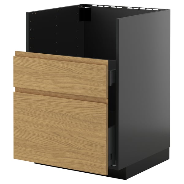 Cucina moderna: METOD. Base grigia, frontali cassetti in rovere. Include cinque cassetti, design pulito e minimalista.