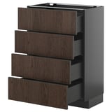 Cassetti moderni in legno di rovere marrone scuro, quattro cassetti da cucina ad estrazione totale.