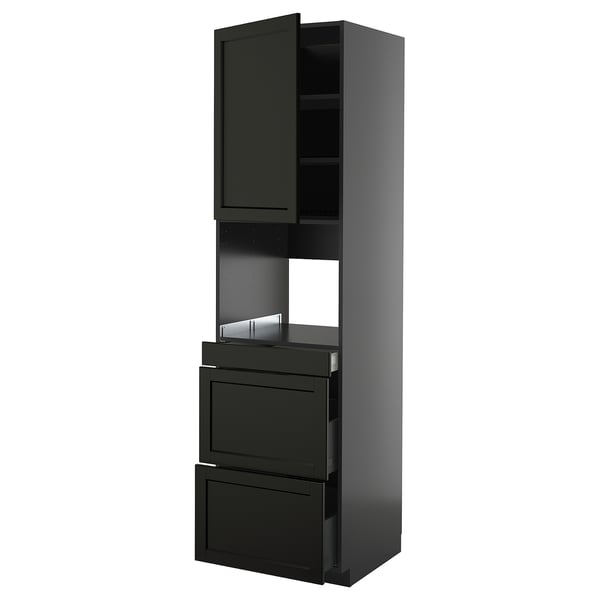 METOD / KNIVSHULT Mobile alt micro com/anta/3cassetti, nero-grigio/Lerhyttan mordente nero, 60x60x220 cm
