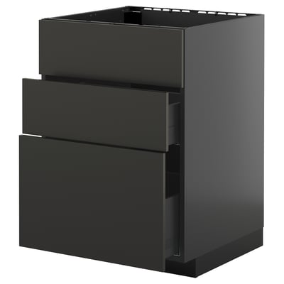 Mobile cucina moderno nero con 3 cassetti, design elegante e contemporaneo, parte del sistema METOD.