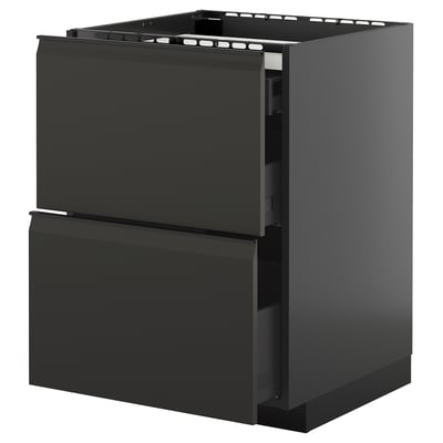 METOD mobile da cucina, nero, rettangolare, con due cassetti lucidi, design moderno.