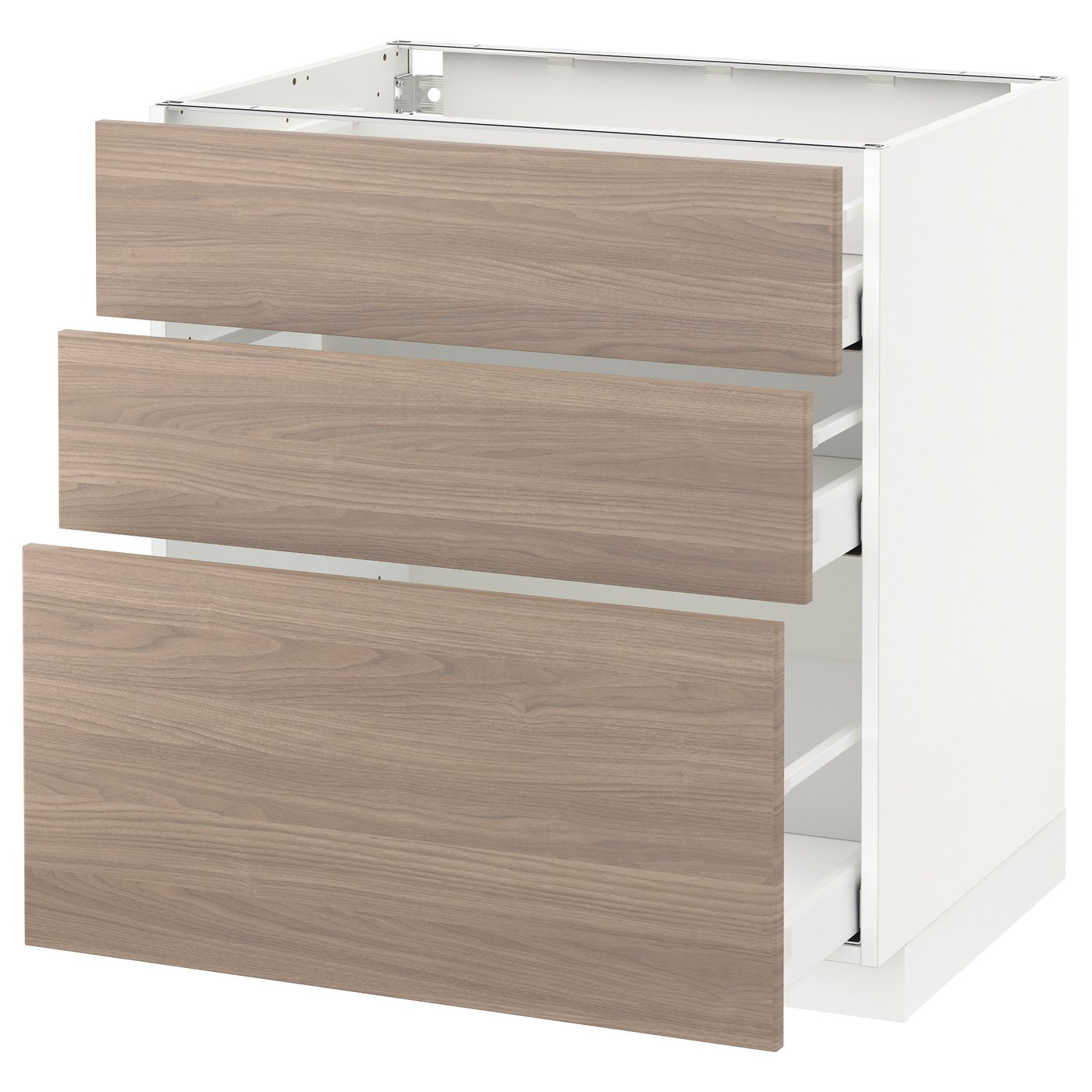 METOD / MAXIMERA Mobile base con 3 cassetti, bianco, Brokhult grigio