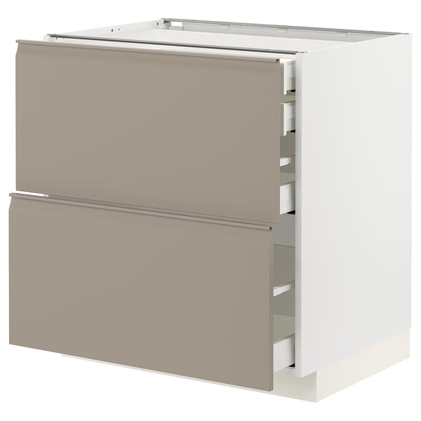 Mobile cucina moderno con cassetti in grigio-beige.