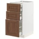 Mobile da cucina moderno in bianco con cassetti in noce, tre cassetti, design elegante.