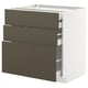 Mobile cucina METOD, 3 cassetti, frontali grigio-marrone, struttura bianca, design moderno.