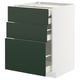 Un mobile da cucina moderno con tre cassetti verde scuro e una base bianca. Fa parte del sistema cucina METOD dal design elegante e contemporaneo.