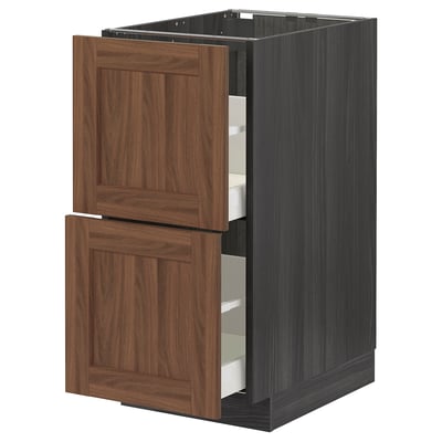 Mobile da cucina in legno, due cassetti, cornice scura, design moderno.