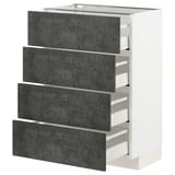 Cucina moderna con 4 cassetti grigi e cornice bianca, design elegante.