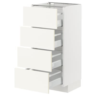 Mobile cucina METOD bianco con quattro cassetti aperti, design elegante, materiali resistenti.