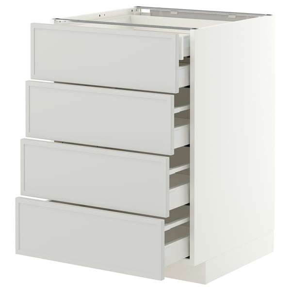 METOD / MAXIMERA Mobile 4front/2cassetti bassi/3medi, bianco/Aspudden grigio chiaro, 60x60 cm