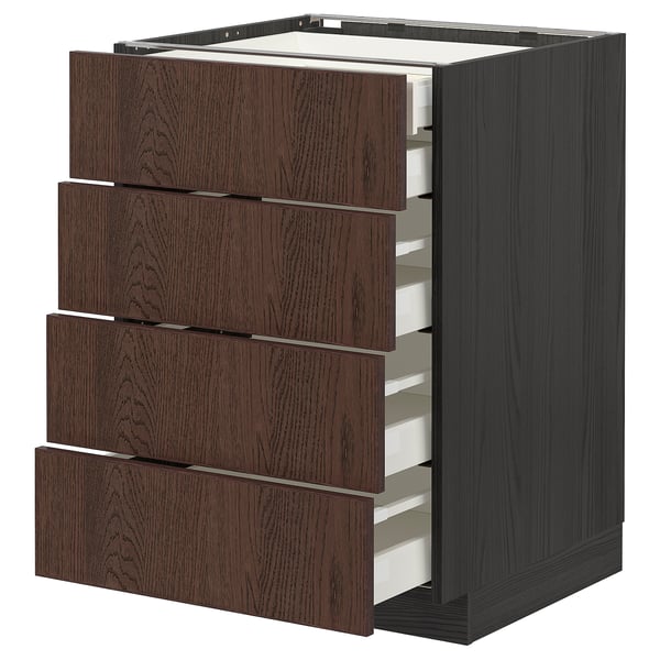 METOD mobile da cucina marrone scuro con quattro cassetti in legno, maniglie eleganti.