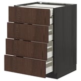 METOD mobile da cucina marrone scuro con quattro cassetti in legno, maniglie eleganti.