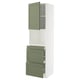 Un mobile da cucina METOD bianco con armadi e cassetti axstad verde-grigio. Si tratta di un mobile alto e due cassetti estraibili.