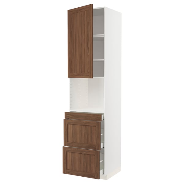 Mobile da cucina METOD con struttura bianca e cassetti in noce, che combina l'estetica classica del legno con un contenitore moderno.