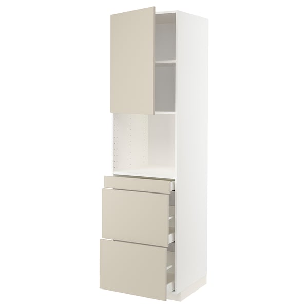Un mobile da cucina METOD in bianco con frontali in avana beige. Ha un cassetto e un'anta dal design elegante e moderno.