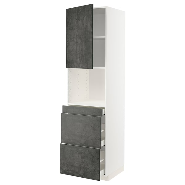 Mobile cucina METOD con ante in stile cemento grigio scuro, struttura bianca e cassetti multipli.