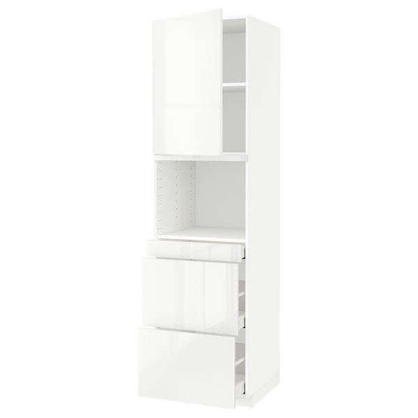 Un mobile da cucina METOD bianco con ante e cassetti lucidi, caratterizzato da un design moderno.