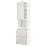 Mobile da cucina bianco lucido con cassetti, design moderno, frontali lisci.