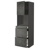 Armadio da cucina grigio scuro con cassetti, design moderno in cemento.