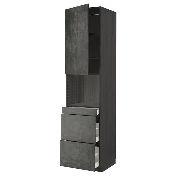 Mobile cucina METOD, grigio scuro effetto cemento, verticale con cassetti e ripiani.
