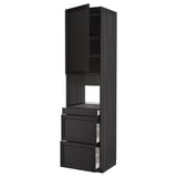 Un mobile da cucina in legno nero con cassetti, design tradizionale moderno, alto e rettangolare.