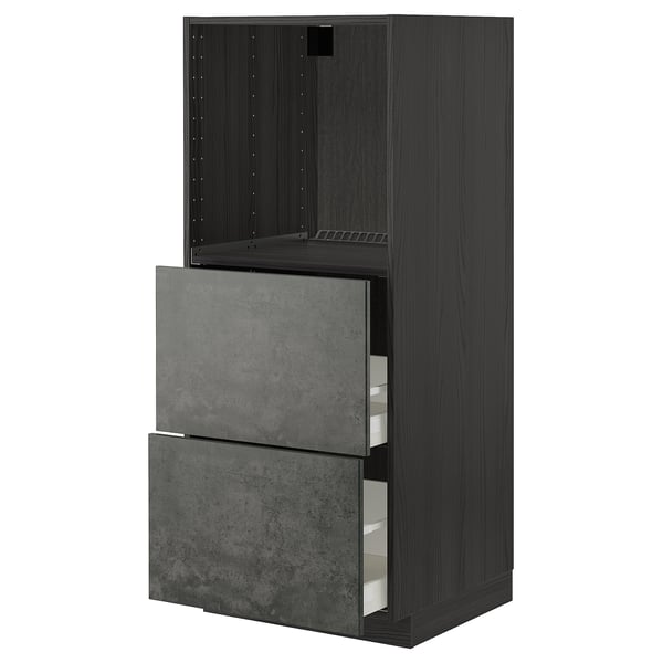 Moderno mobile da cucina grigio scuro con due cassetti estraibili, elegante design effetto cemento, robuste cornici della serie METOD.