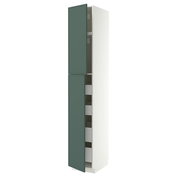 METOD / MAXIMERA Mobile alto con 2 ante/4 cassetti, bianco/Aspudden grigio scuro-verde, 40x60x240 cm