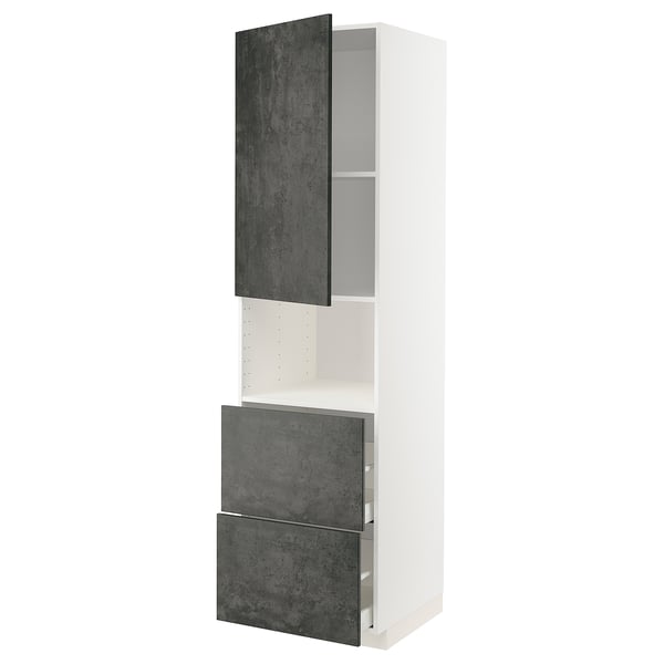 Mobile cucina METOD bianco con ante effetto cemento grigio scuro, alto.