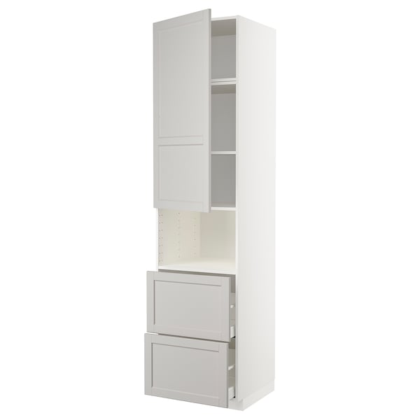 Mobile da cucina ikea METOD bianco, alto con ripiani e cassetti a giorno.