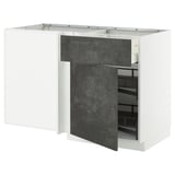 Mobile cucina METOD, bianco, con ante effetto cemento grigio scuro, angolato per uso angolare, design moderno ed elegante.