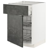 Mobile cucina moderno, METOD, bianco, con cestelli in filo metallico, ante effetto cemento, design elegante.