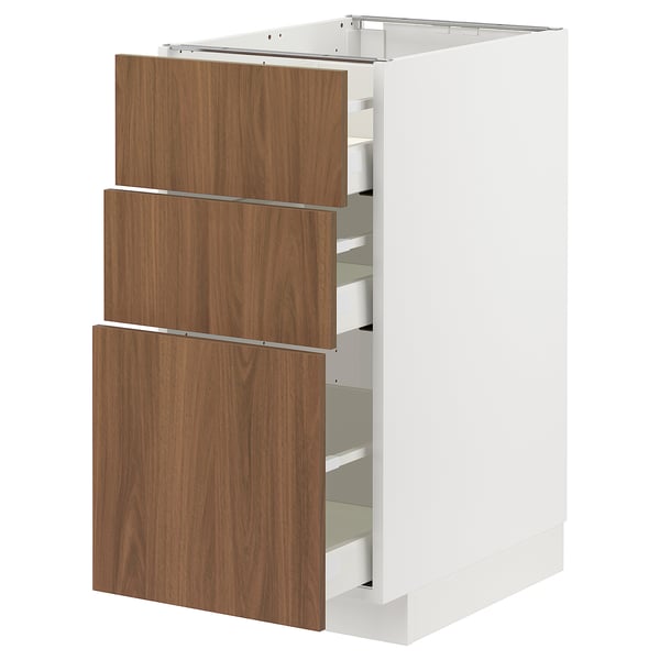 Moderno mobile da cucina METOD bianco con tre cassetti in legno, design elegante.